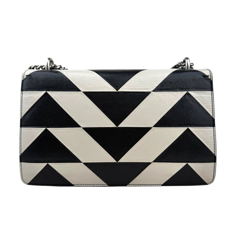 Gucci Dionysus Shoulder Bag – Black & White Geometric Leather with Silver Chain