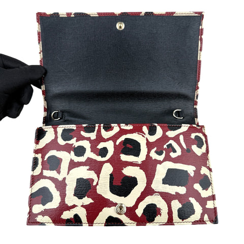 Gucci Leather Leopard Print clutch crossbody Chain Shoulder Wallet Bag
