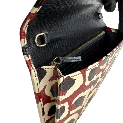 Gucci Leather Leopard Print clutch crossbody Chain Shoulder Wallet Bag