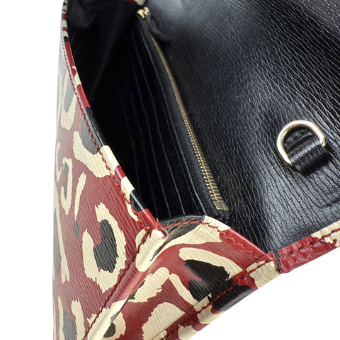 Gucci Leather Leopard Print clutch crossbody Chain Shoulder Wallet Bag