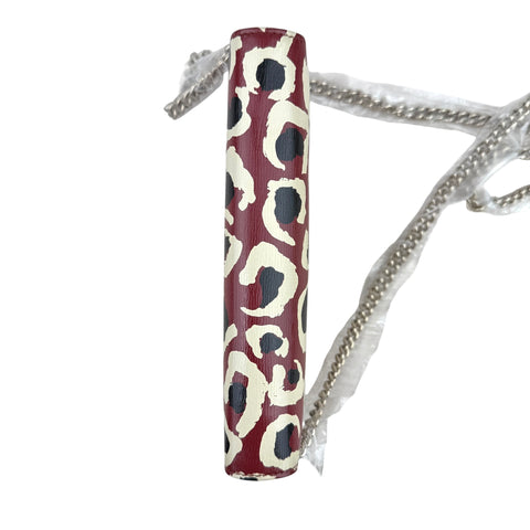 Gucci Leather Leopard Print clutch crossbody Chain Shoulder Wallet Bag