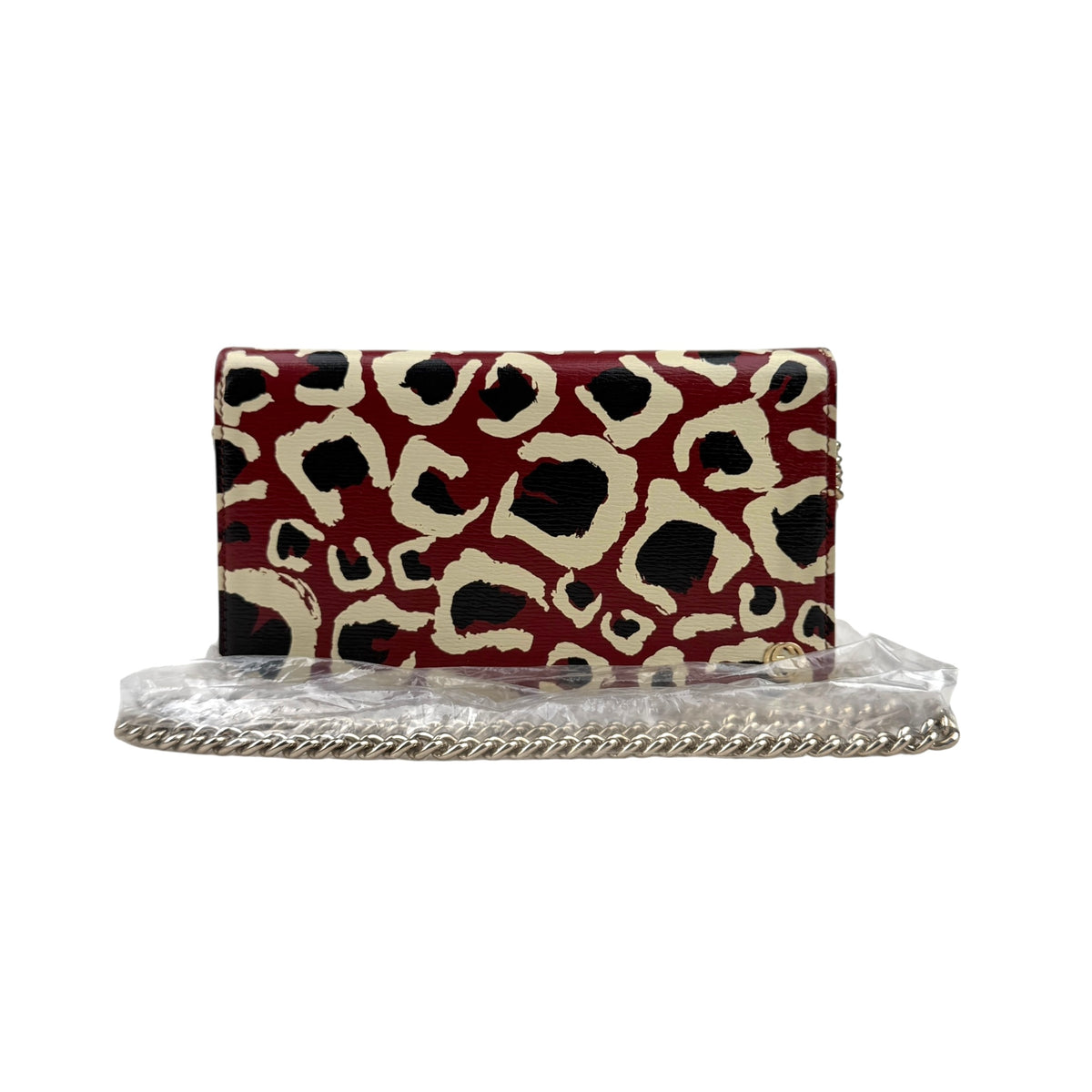 Gucci Leather Leopard Print clutch crossbody Chain Shoulder Wallet Bag