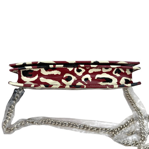 Gucci Leather Leopard Print clutch crossbody Chain Shoulder Wallet Bag