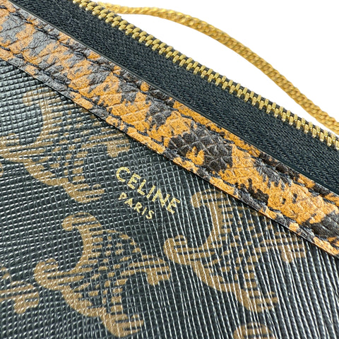 Celine Triomphe Canvas Calfskin Leopard Print Mini Clutch on Chain Black Tan