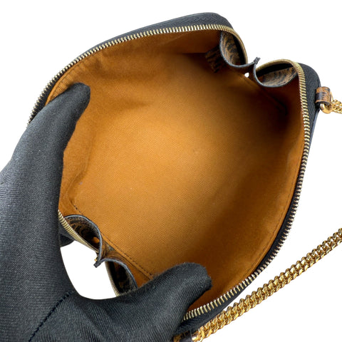 Celine Triomphe Canvas Calfskin Leopard Print Mini Clutch on Chain Black Tan