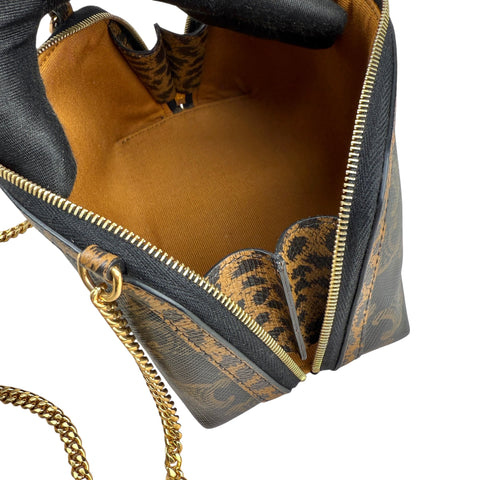 Celine Triomphe Canvas Calfskin Leopard Print Mini Clutch on Chain Black Tan