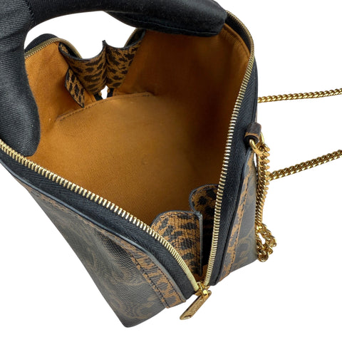 Celine Triomphe Canvas Calfskin Leopard Print Mini Clutch on Chain Black Tan