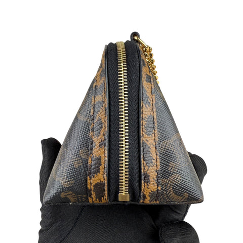 Celine Triomphe Canvas Calfskin Leopard Print Mini Clutch on Chain Black Tan