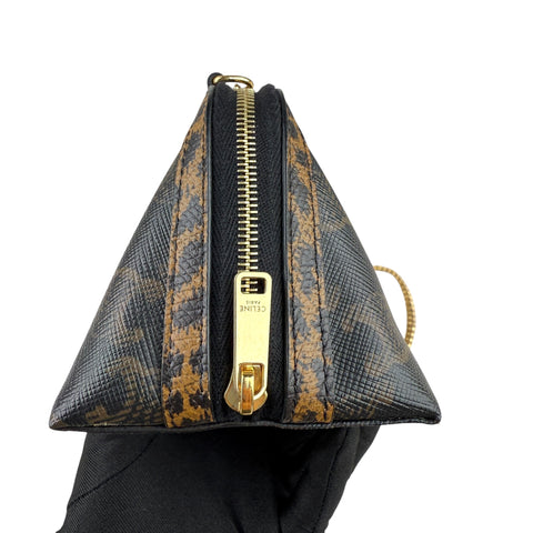 Celine Triomphe Canvas Calfskin Leopard Print Mini Clutch on Chain Black Tan