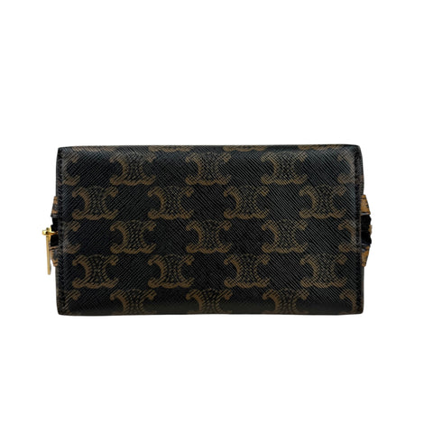 Celine Triomphe Canvas Calfskin Leopard Print Mini Clutch on Chain Black Tan