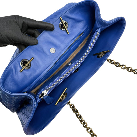 Bottega Veneta Blue Medium Nappa Intrecciato Double Chain Tote