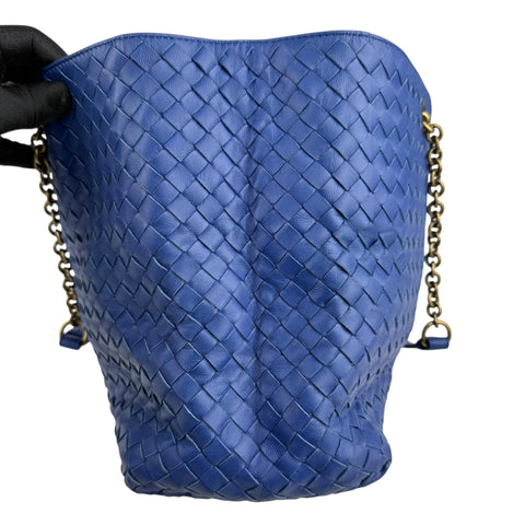 Bottega Veneta Blue Medium Nappa Intrecciato Double Chain Tote