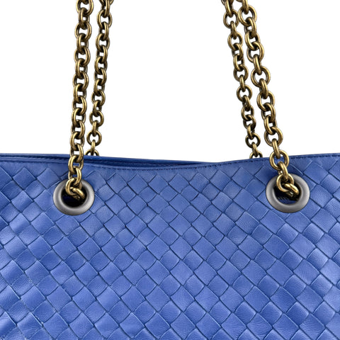 Bottega Veneta Blue Medium Nappa Intrecciato Double Chain Tote