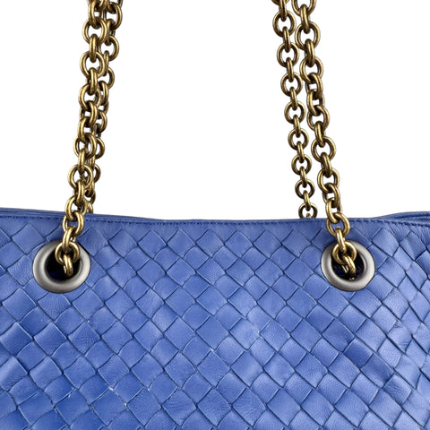 Bottega Veneta Blue Medium Nappa Intrecciato Double Chain Tote