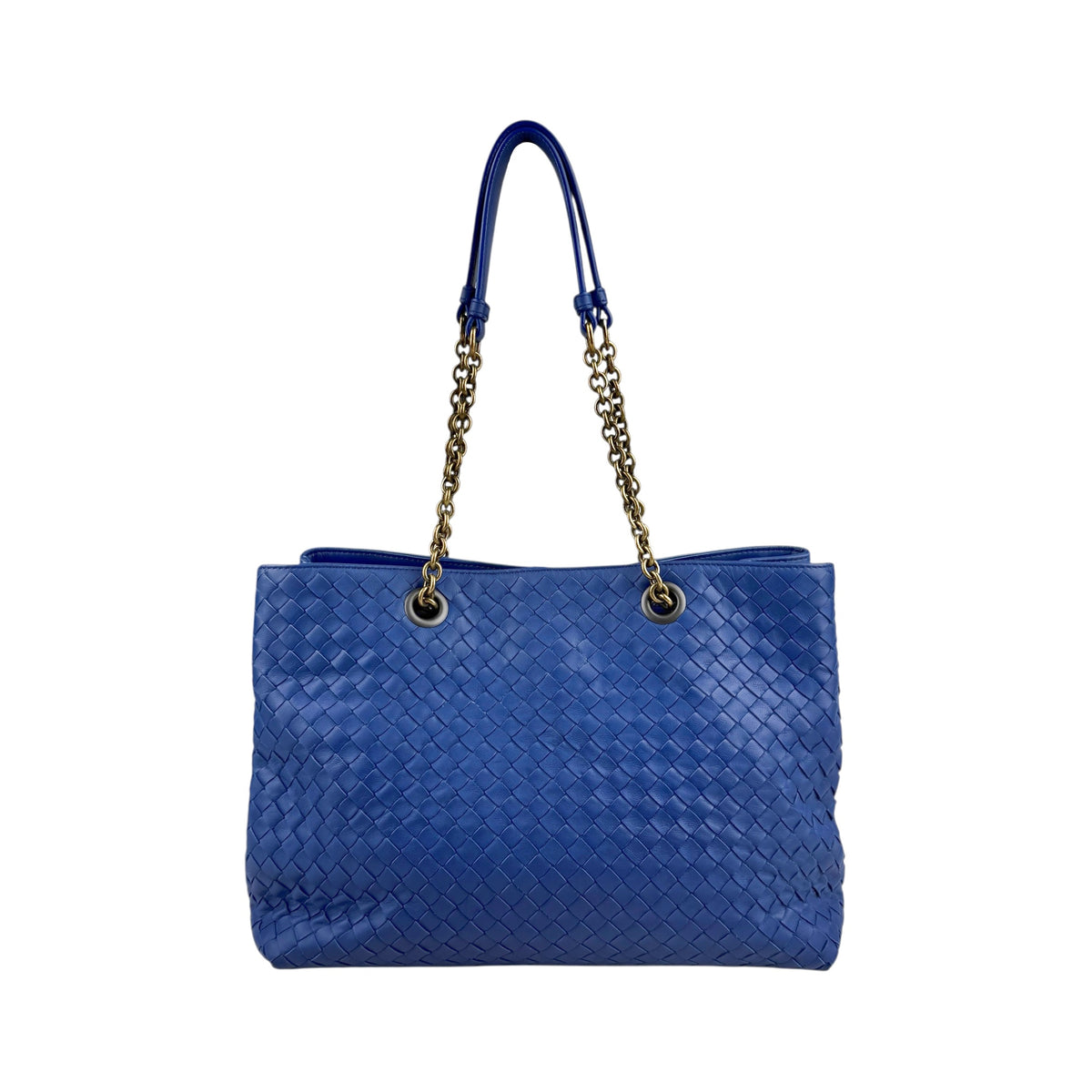 Bottega Veneta Blue Medium Nappa Intrecciato Double Chain Tote