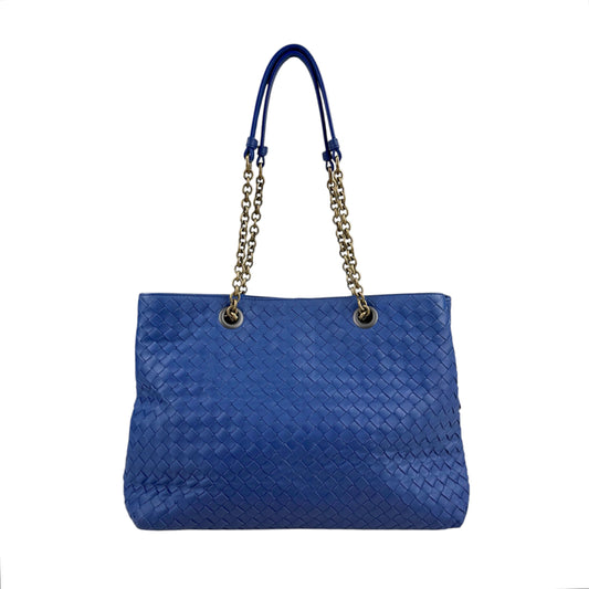 Bottega Veneta Blue Medium Nappa Intrecciato Double Chain Tote