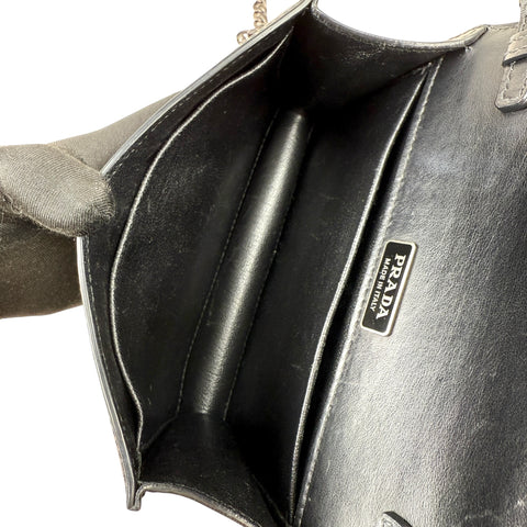 Prada City Calfskin Saffiano Studded Cahier Crossbody Clutch Bag Black