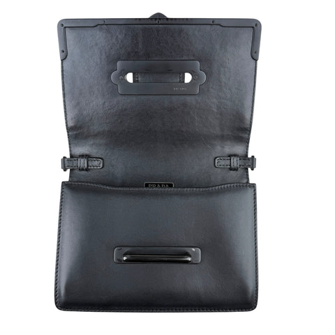 Prada City Calfskin Saffiano Studded Cahier Crossbody Clutch Bag Black