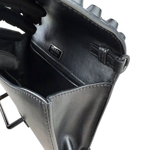 Prada City Calfskin Saffiano Studded Cahier Crossbody Clutch Bag Black