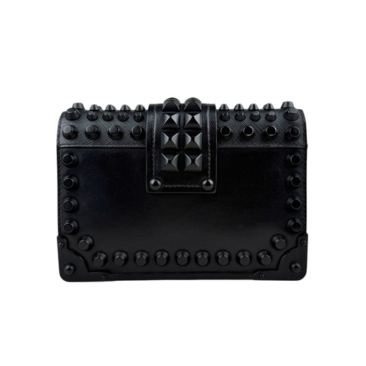 Prada City Calfskin Saffiano Studded Cahier Crossbody Clutch Bag Black