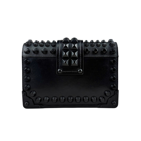 Prada City Calfskin Saffiano Studded Cahier Crossbody Clutch Bag Black