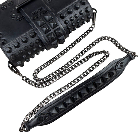 Prada City Calfskin Saffiano Studded Cahier Crossbody Clutch Bag Black