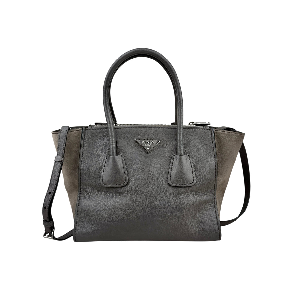 Prada Marmo Glace Leather and Suede Twin Pocket Double Handle Tote Bag