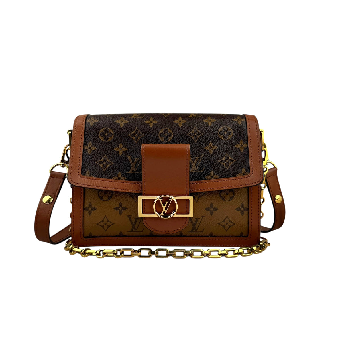 Louis Vuitton LV Dauphine MM Shoulder Bag Monogram Reverse Brown