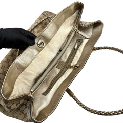 Pre-owned gucci-bella-beige-ebony-original-canvas-gg-tote-bag-front