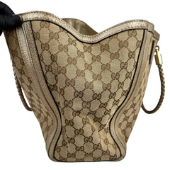 Pre-owned gucci-bella-beige-ebony-original-canvas-gg-tote-bag-front
