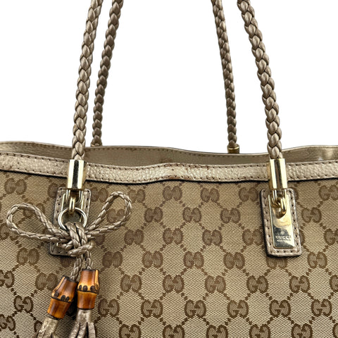 Gucci Bella Beige Ebony Bella Original Canvas GG Tote