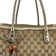 Pre-owned gucci-bella-beige-ebony-original-canvas-gg-tote-bag-front