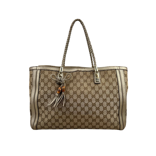Gucci Bella Beige Ebony Bella Original Canvas GG Tote
