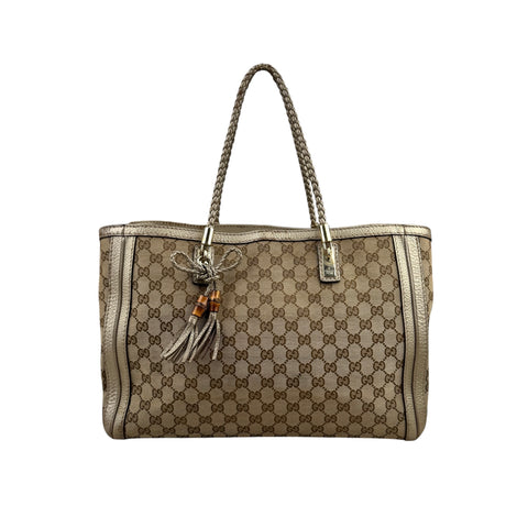 Gucci Bella Beige Ebony Bella Original Canvas GG Tote