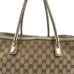 Pre-owned gucci-bella-beige-ebony-original-canvas-gg-tote-bag-front