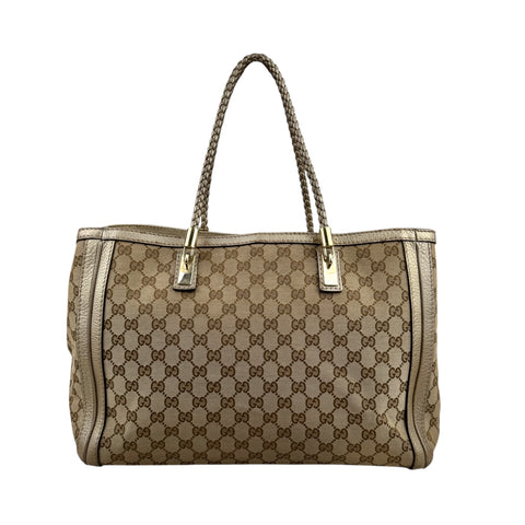 Gucci Bella Beige Ebony Bella Original Canvas GG Tote