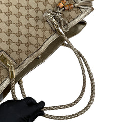 Pre-owned gucci-bella-beige-ebony-original-canvas-gg-tote-bag-front
