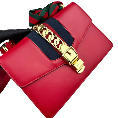 Gucci Sylvie Shoulder Bag Medium Red Leather