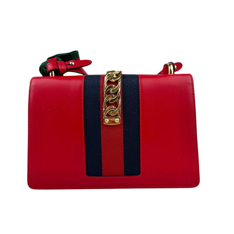 Gucci Sylvie Shoulder Bag Medium Red Leather