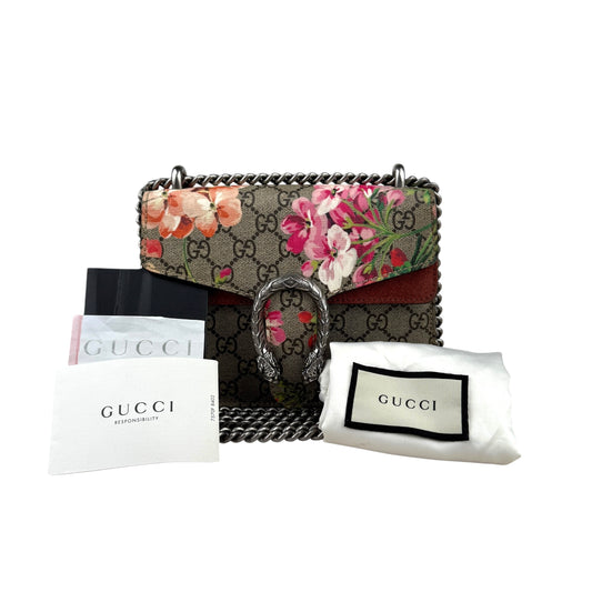 Gucci Dionysus Beige/Maroon GG Supreme Blooms Canvas and Suede Shoulder Bag