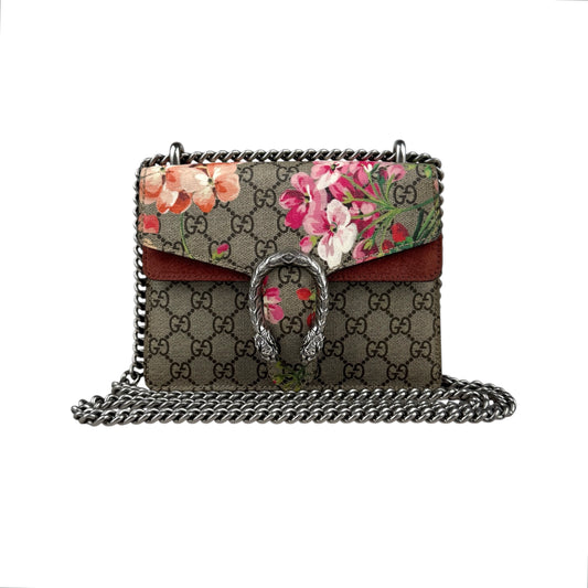 Gucci Dionysus Beige/Maroon GG Supreme Blooms Canvas and Suede Shoulder Bag