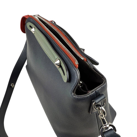 Fendi Navy Blue Tri-Color Grained Calfskin Leather By the Way Bag