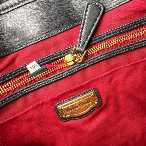 Miu Miu Matelasse Leather Hobo Black