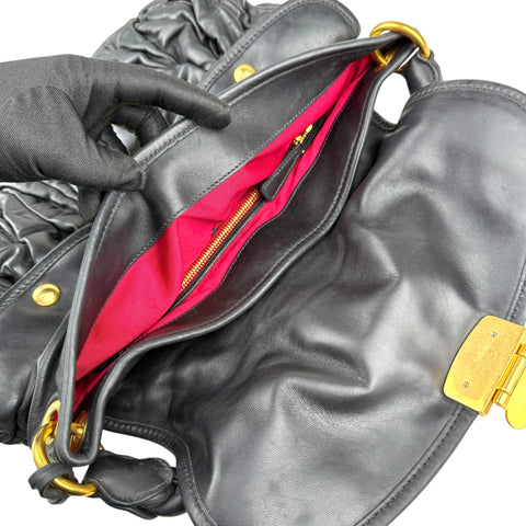 Miu Miu Matelasse Leather Hobo Black