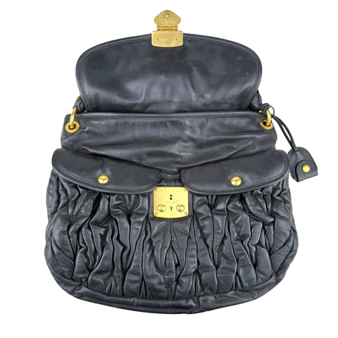 Miu Miu Matelasse Leather Hobo Black