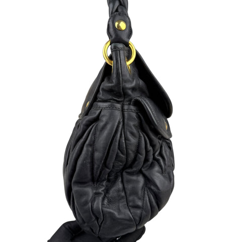 Miu Miu Matelasse Leather Hobo Black