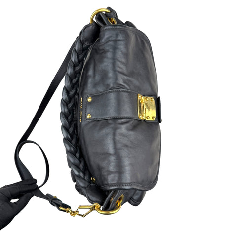 Miu Miu Matelasse Leather Hobo Black