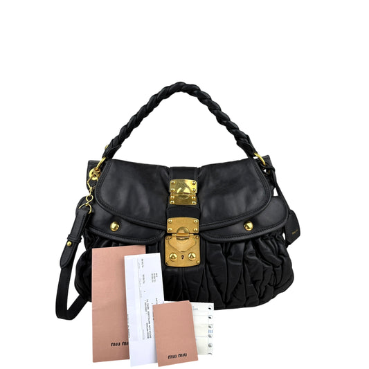 Miu Miu Matelasse Leather Hobo Black