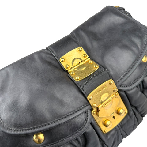 Miu Miu Matelasse Leather Hobo Black