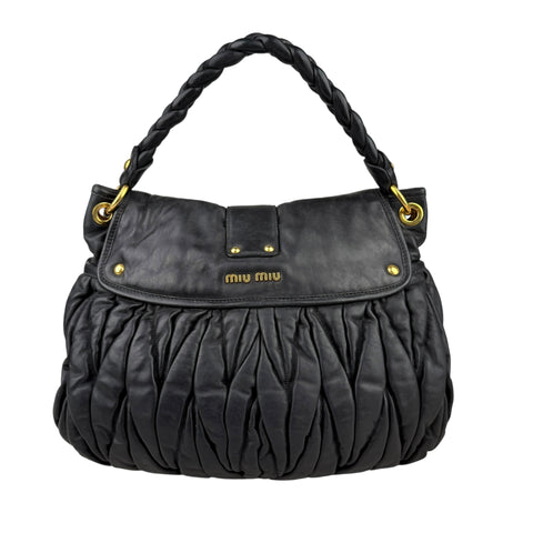 Miu Miu Matelasse Leather Hobo Black